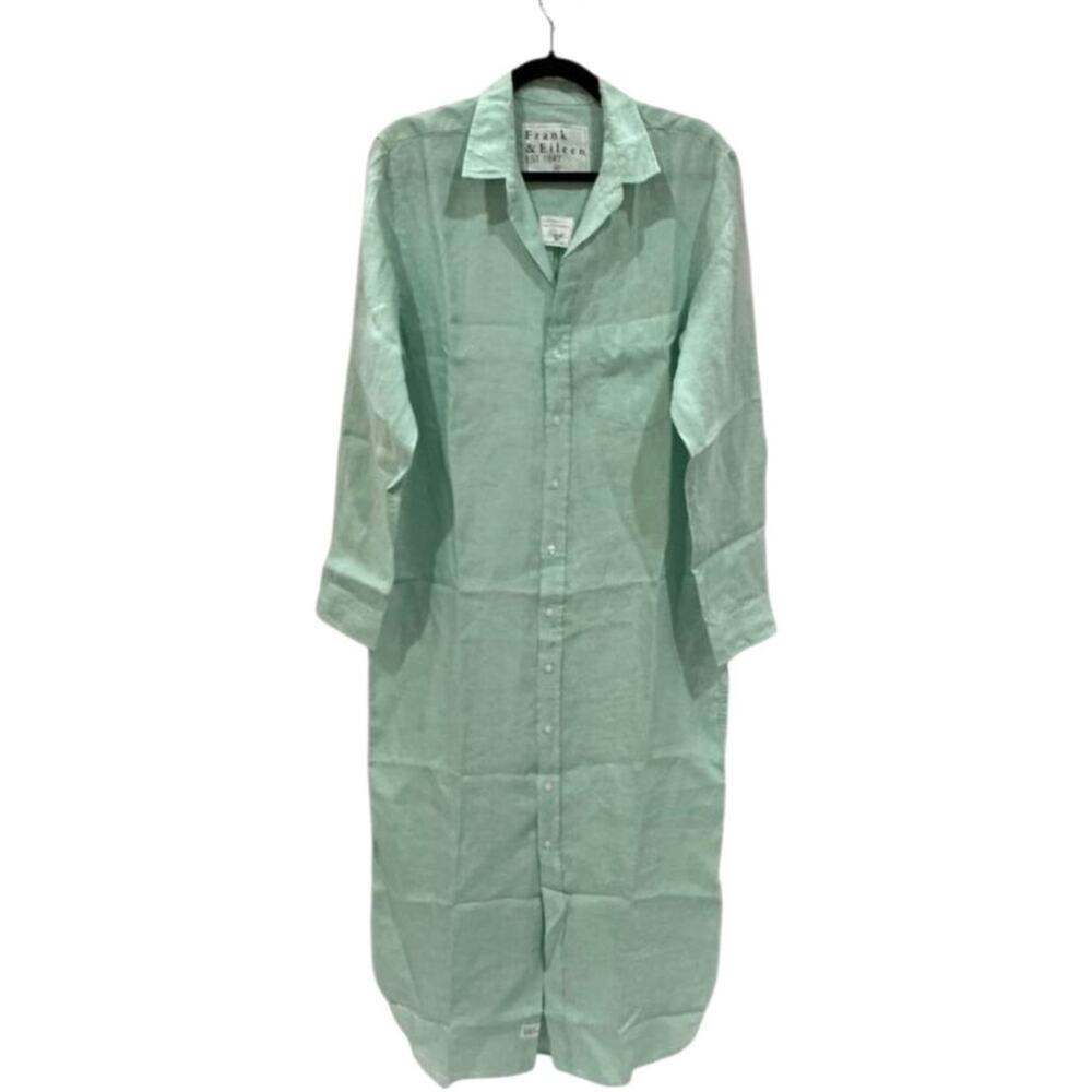 Frank & Eileen Rory Maxi Shirtdress Italian Linen Seafoam Green Size XL - Picture 3 of 11